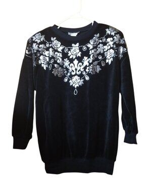 Rafael Size Small Black/Silver Velvet Beaded Sweater Vintage Retro Holiday Y2K